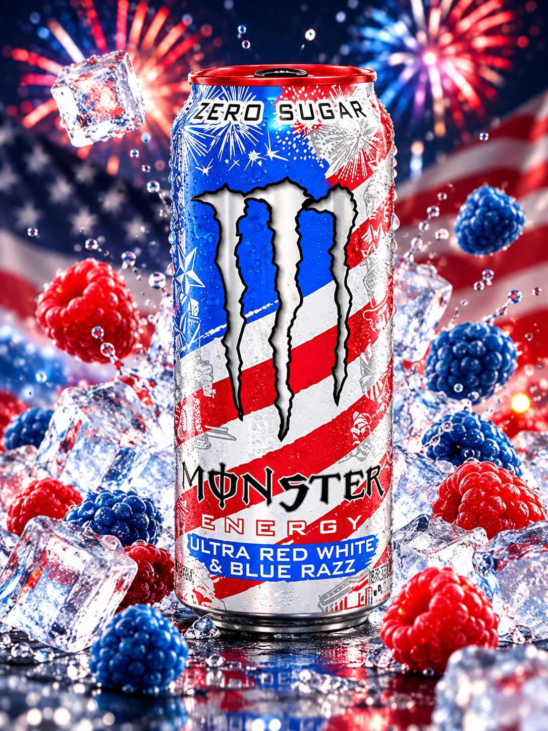Monster Ultra Red White & Blue Razz – bogyós gyümölcsös energiaital 473 ml