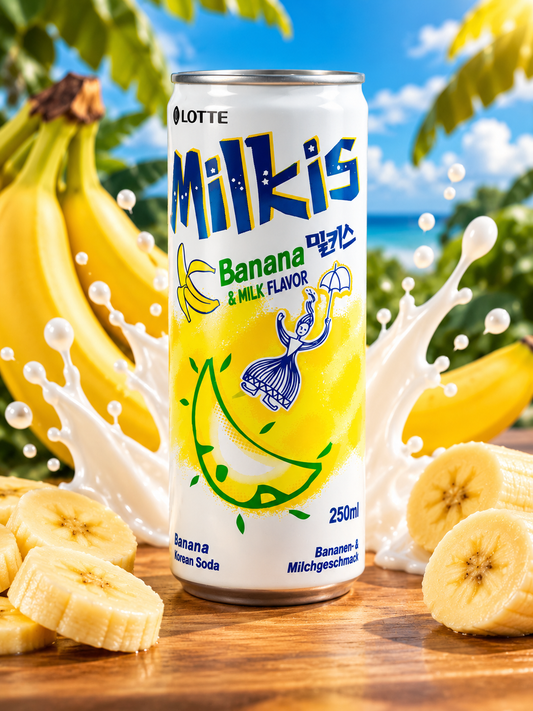 Lotte Milkis Soft Drink Banana banán ízű tejes szénsavas ital 250ml
