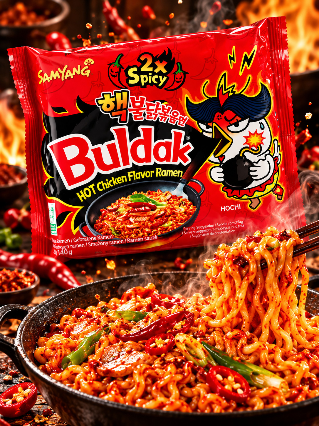 Samyang Buldak 2× Spicy – extra csípős csirkés instant tészta 140 g