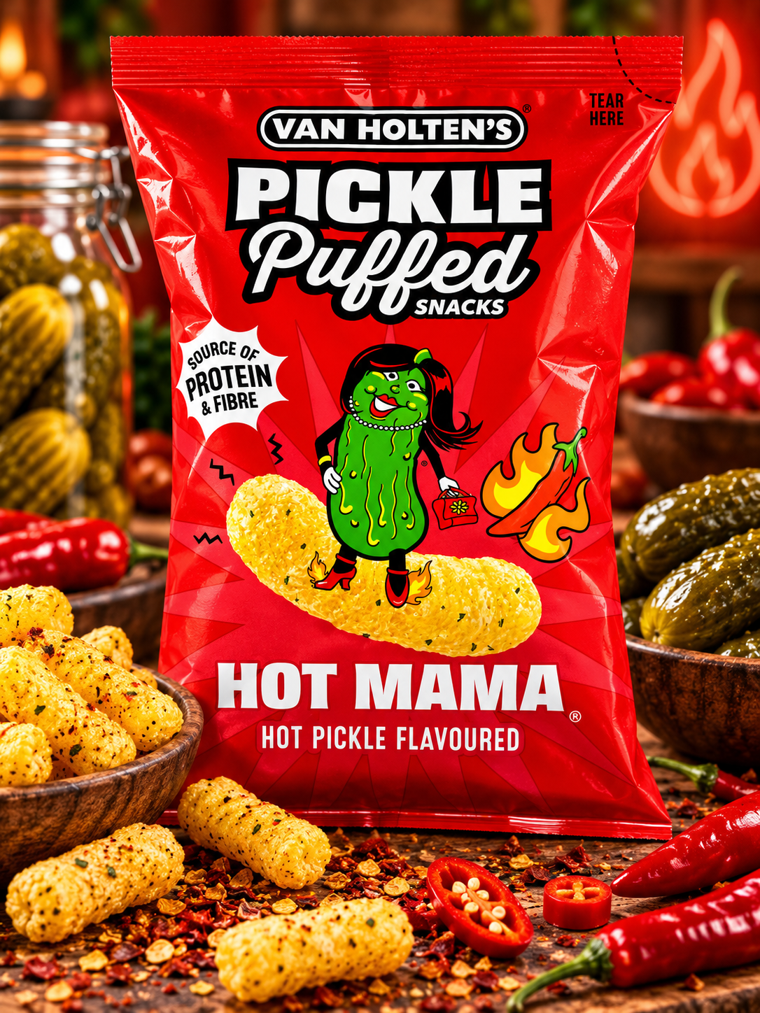 Van Holten’s Pickle Puffed Hot Mama – csípős ízesítésű snack