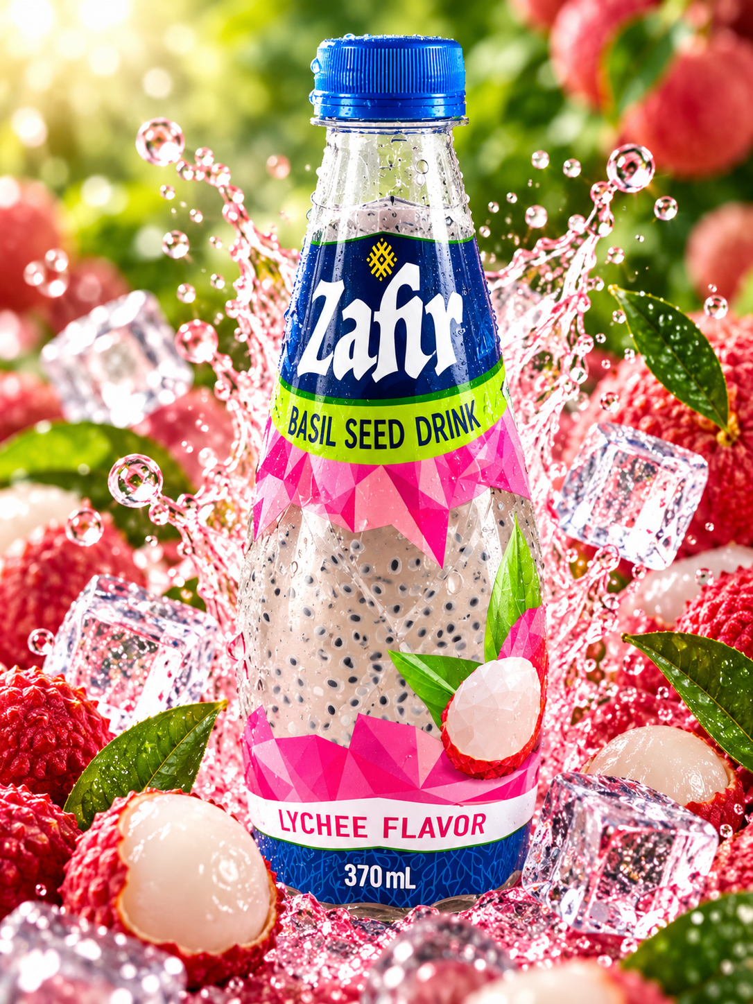 Kato Zafir Lychee Juice With Basil Seed 370ml THA I Licsi Ital Bazsalikommaggal