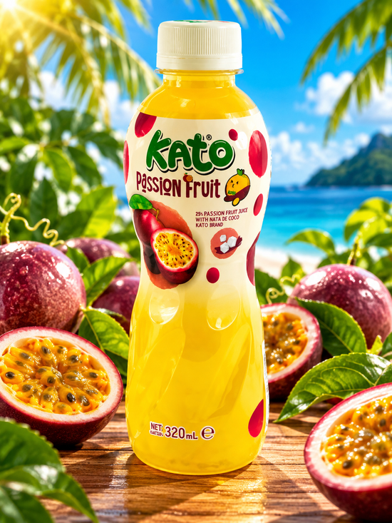 Kato Passion Fruit Drink With Nata De Coco Jelly 320ml THA Maracuja Ízű Gyümölcsital Kókuszzselé Darabokkal